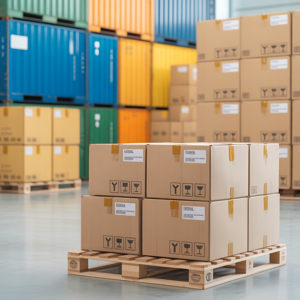 Cajas de mercancía preparadas para exportar