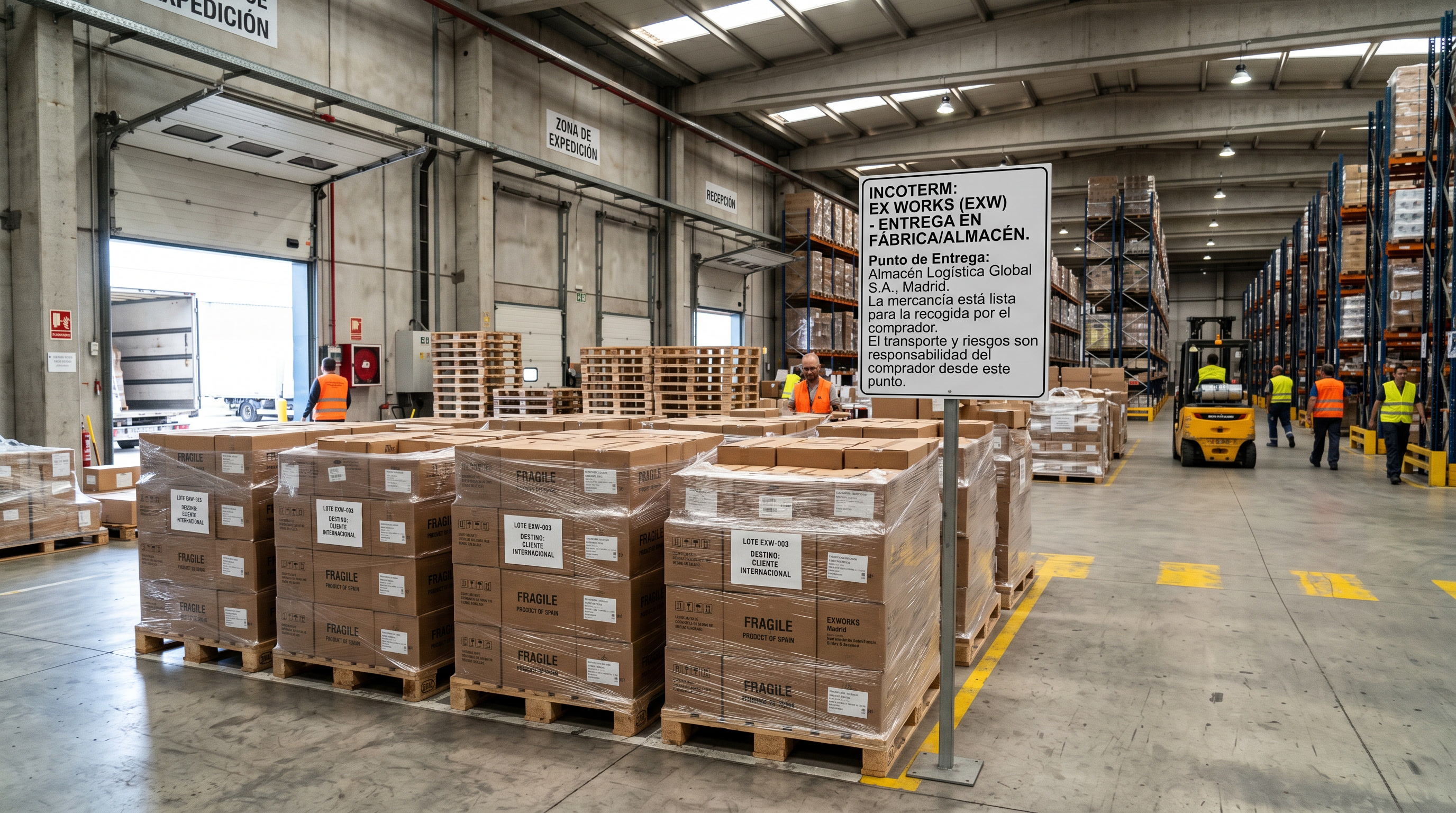 Fábrica y camión de carga, representación del Incoterm EXW