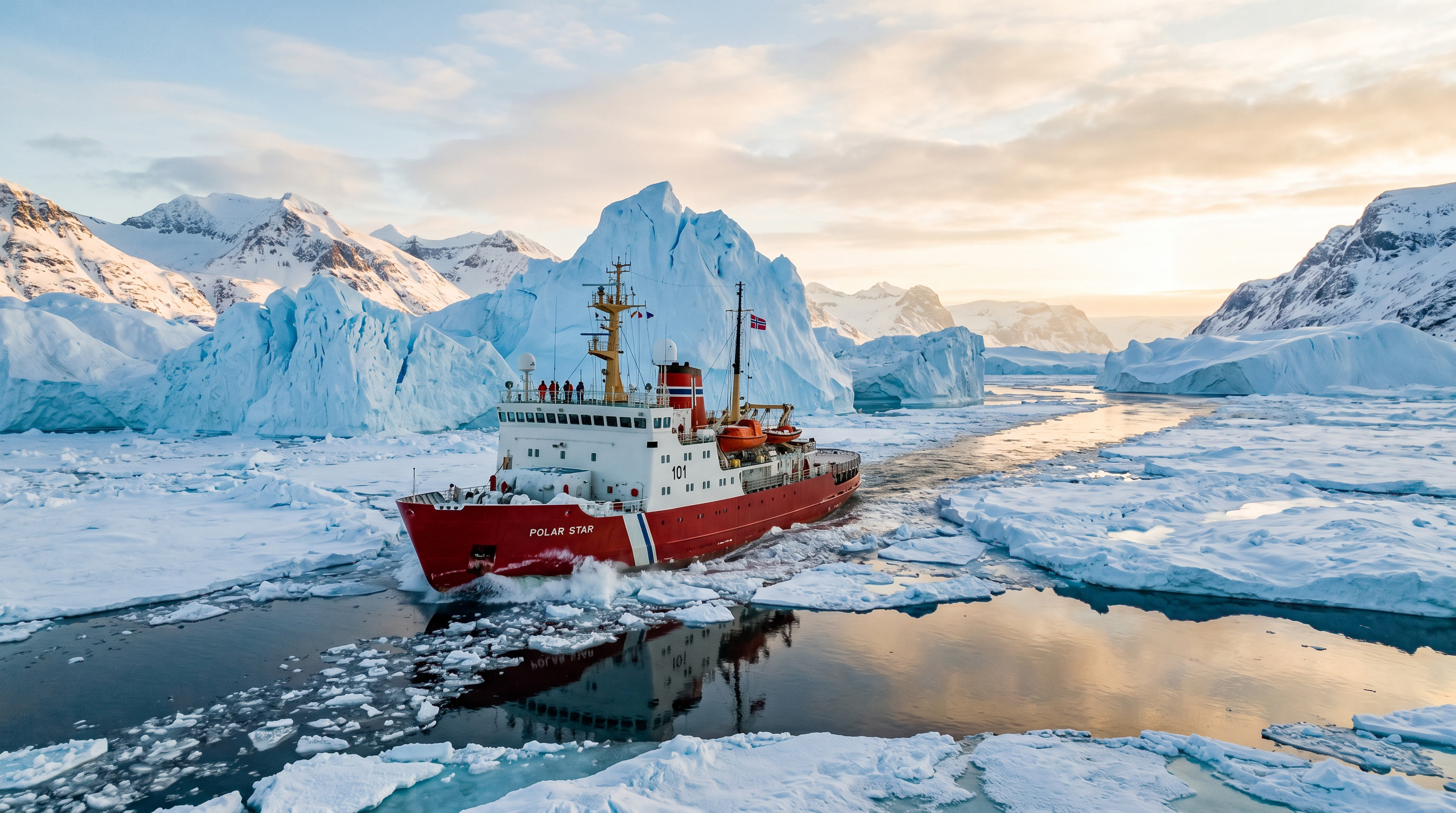 Rompehielos navegando por aguas del Ártico