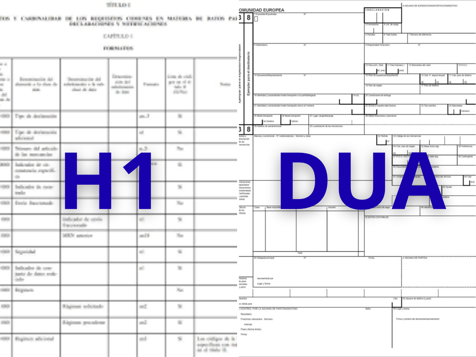 Documento aduanero H1 y DUA en un escritorio
