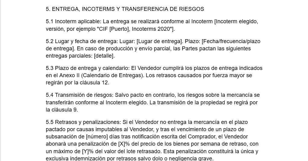 Vista previa del contrato de compraventa internacional editable en Word