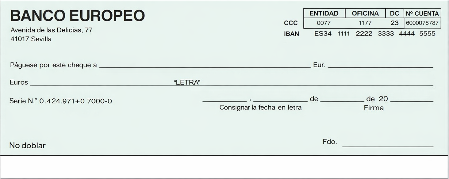 Ejemplo de Cheque Bancario
